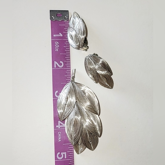 GERMANY SPUN SILVER WIRE BROOCH & EARRINGS PRE-1949 VINTAGE SET - Picture 9 of 10